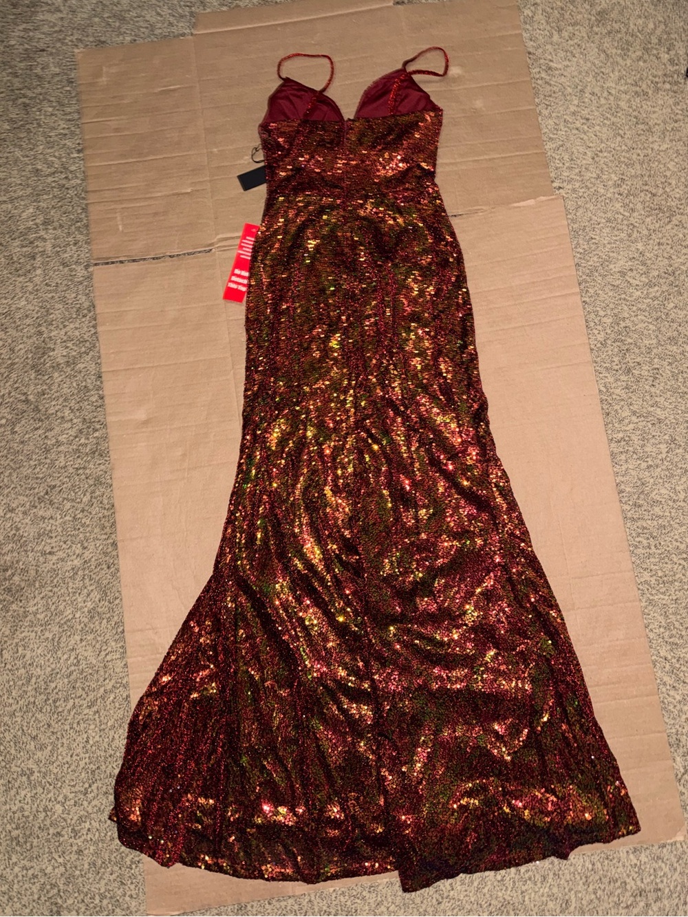 Red Iridescent Sequin Formal Gown Deep V-Neck Size 5 by City Triangles NWT - Picture 4 of 13